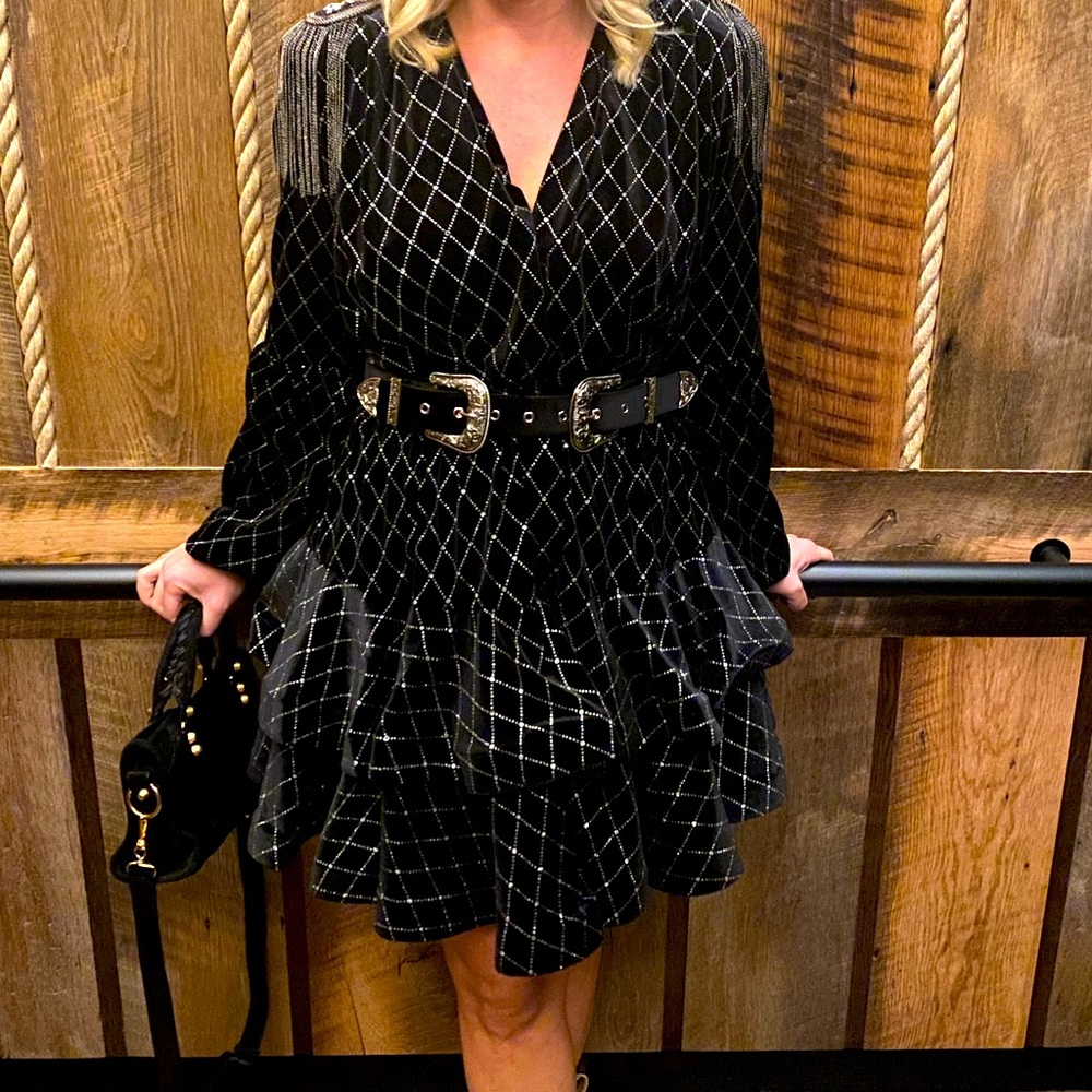 Bronx and Banco Maria Velvet Ruffle Mini Dress